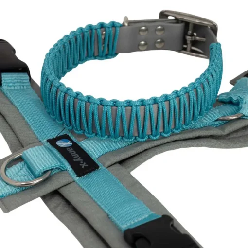 AnnyX Geschirr mit Biothane Paracord Halsband grau eisblau