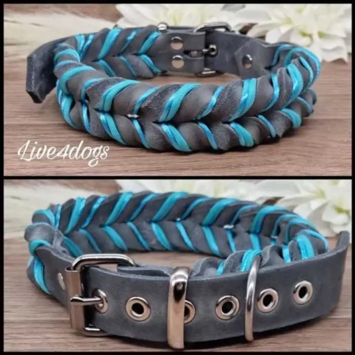 live4dogs Fettleder Halsband grau eisblau